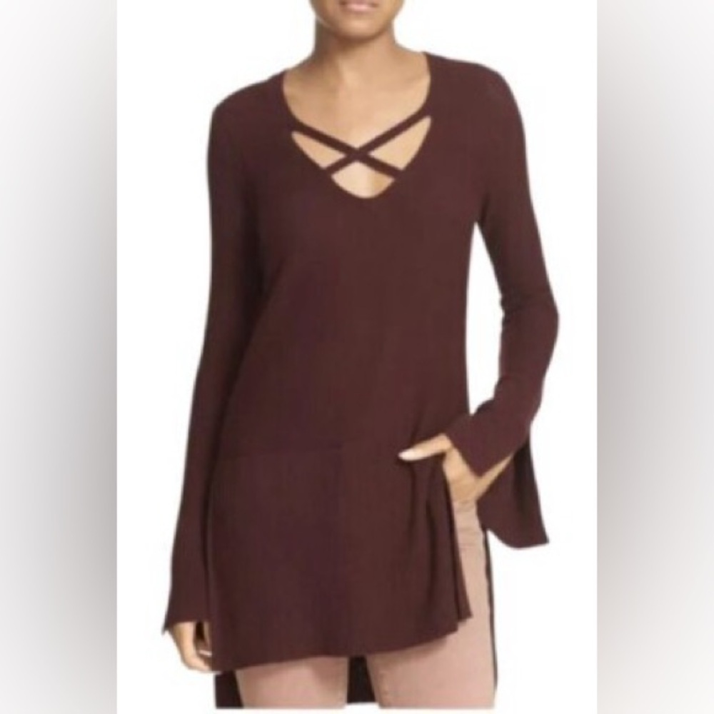 Free People Maroon Crisscross Tunic Sweater